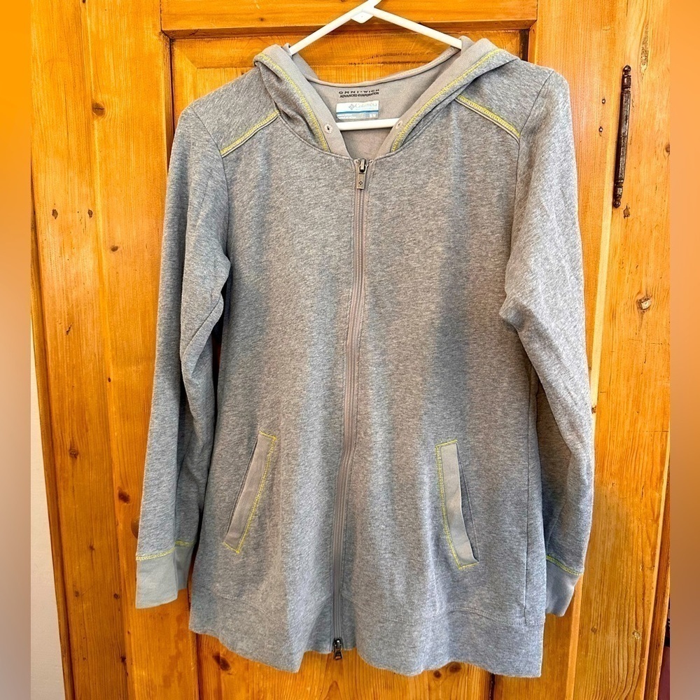 Columbia Zip Up Hoodie Sweatshirt Size Medium Gray w/Yellow-Green Trim
